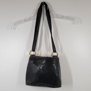 Whiting and Davis Black Leather Metal Mesh Double Strap Shoulder Bag Purse